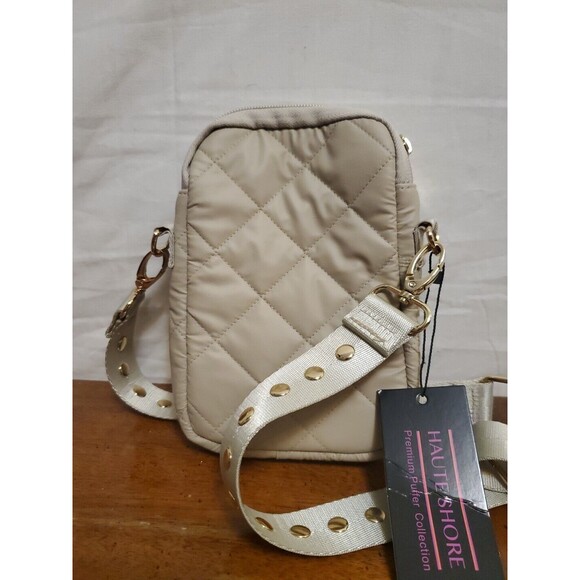 Haute Shore Casey Crossbody Small Bag Beige Neoprene Puffer Collection Pouch New - Picture 2 of 6
